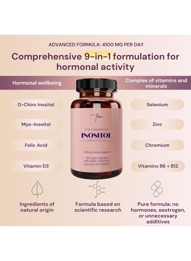 معامل كيو اس تي ايه كبسولات نباتية تحتوي على 4100 ملغ من إينوزيتول ميو ودي-كايرو، لدعم وظائف التمثيل الغذائي، والتوازن الهرموني، والوظائف النفسية. 9 مكونات في 1: إينوزيتول، حمض الفوليك، 5-MTHF، كروم، زنك، فيتامينات B6، B12، وD3. - Image 2